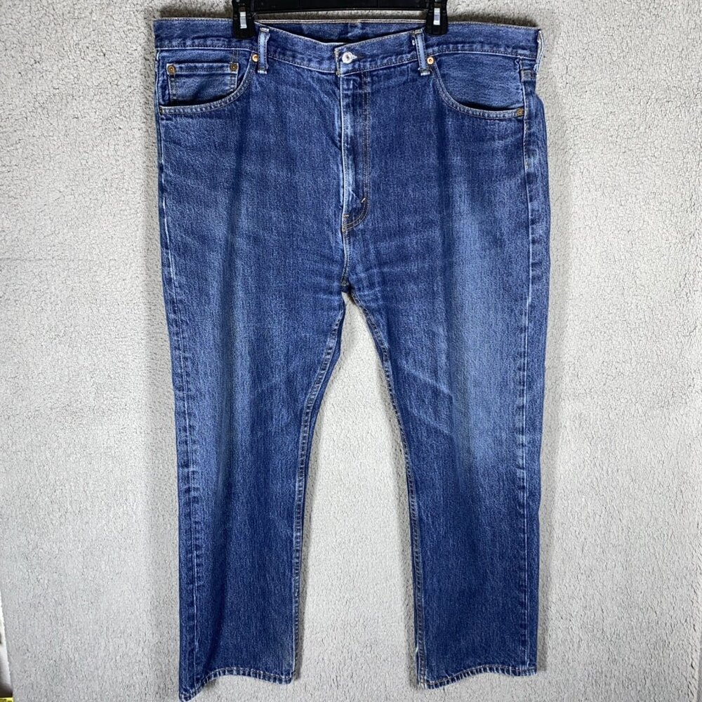 Levis Jeans Mens 44x30 505 Dark‎ Wash Cotton High Rise Regular Fit Straight Leg